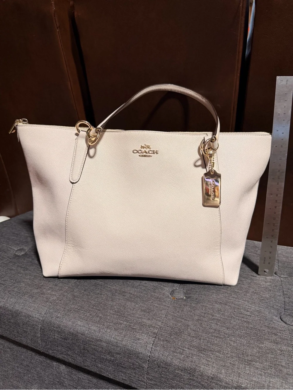 Coach White Leather Tote with Gold Accents